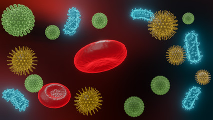 Fototapeta na wymiar Pathogenic viruses causing infection in host organism , Viral disease outbreak , for background or graphic resourse , 3d render