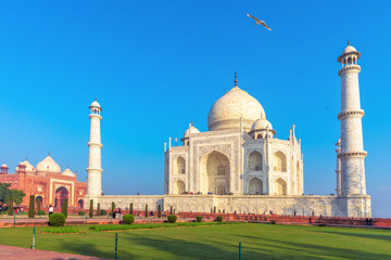 Taj Mahal complex, a famous UNESCO object in Agra, India