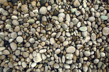 Small round pebbles on the seashore.