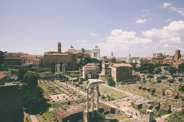 Fototapeta premium Panoramic view of Roman forum, also known by Forum Romanum