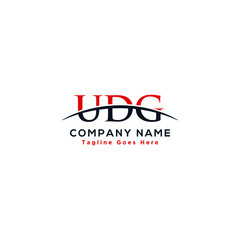 Initial letter UDG, overlapping movement swoosh horizon logo company design inspiration in red and dark blue color vector
