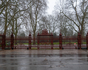 Hyde Park Queen's gate during park shut down due to Storm Ciara, February 2020