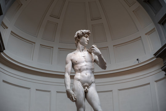 Closeup of Renaissance sculpture is David by Michelangelo