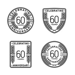 60 years anniversary celebration logotype. 60th anniversary logo collection. Set of anniversary design template. Vector and illustration.    