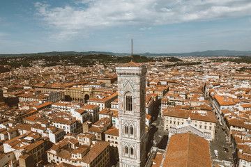 Aerial panoramic view of city of Florence and Giotto's Campanile