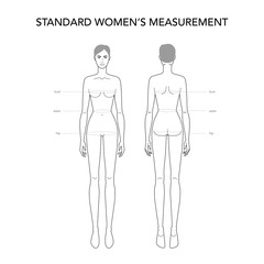 Standart womens measurements fashion terminology Illustration for lady size chart.