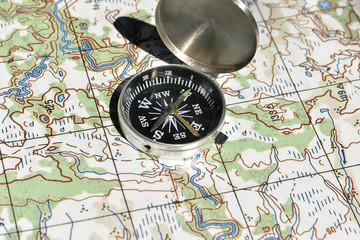 Fototapeta na wymiar Map and compass.