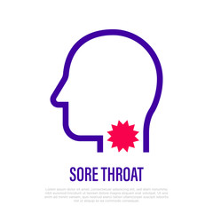 Sore throat: pain in throat thin line icon. Flu, grippe, influenza, angina. Healthcare and medical vector illustration.