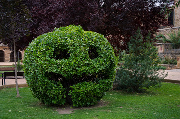 Shrubs in a garden shaped like a halloween pumpkin
