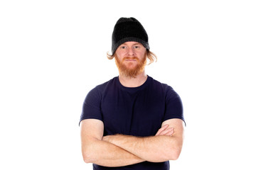 Red haired man with long beard and black wool hat