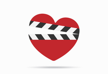 Fototapeta na wymiar Romantic movie icon with heart clapper isolated. Vector illustration