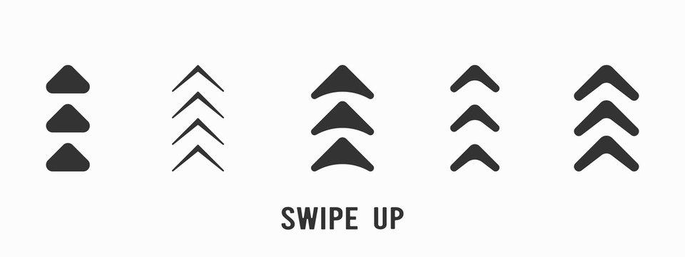 Set swipe up arrows icon. Group arrows directed upwards. Scroll or swipe up