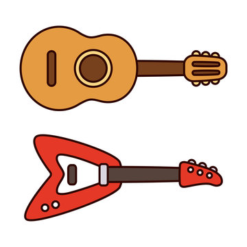 guitars: acoustic and electric, cartoon style clip art preview