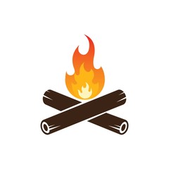 Campfire icon. Bonfire burning on firewood sign. isolated on white background, Vector Illustration