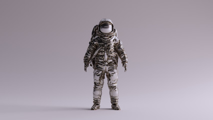 Astronaut Silver Spaceman Astronaut Cosmonaut With Light Grey Background with Neutral Diffused Side Lighting Front View 3d illustration 3d render © paul