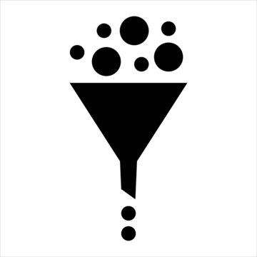 Filtering funnel icon. Multilple input object with standard filtered output. Vector Illustration