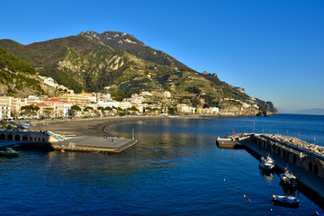 Maiori, Italy, 02/07/2020. View of a tourist town on the Amalfi coast