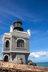 Fototapeta na wymiar Faro Lighthouse in Castillo San Filipe Del Morro Old San Juan Puerto Rico