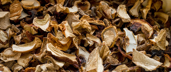dried porcini mushrooms. nutrition. natural background. selective focus
