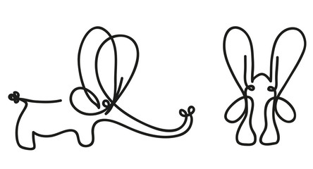 One continuous line drawing of elephant. Simple line art drawing of elephant.