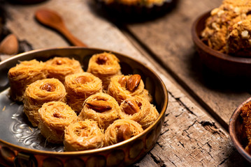 Arabic kadayif baklava dessert with cashew nut