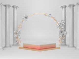 Fototapeta na wymiar 3d render white and gold podium for cosmetic product