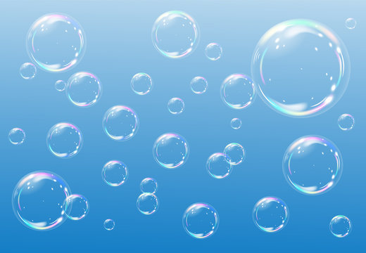 Soap bubbles on a blue background. vector illustration