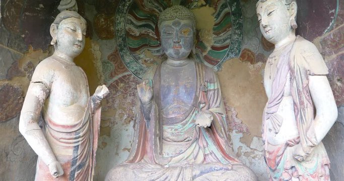 Maijishan Cave-Temple Complex in Tianshui city, Gansu Province China. A mountain with religious caves on the Silk Road