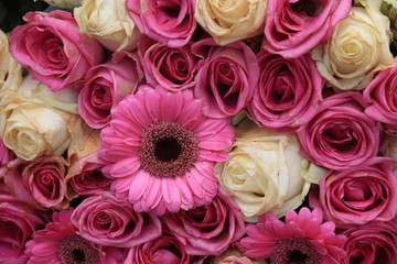 Pink gerbera and rose arrangement