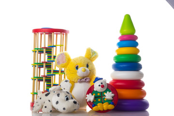 Set of kid toys isolated on white background