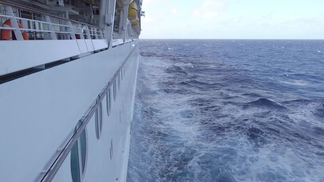 Cruise ship sails throgh the ocean, starboard side