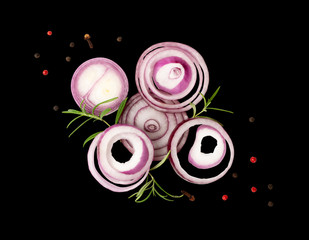 Sliced Red Onion or Purple Onion Rings Isolated