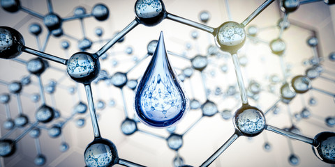 Wassertropfen und transparente Molekülstruktur - Nanotechnologie	