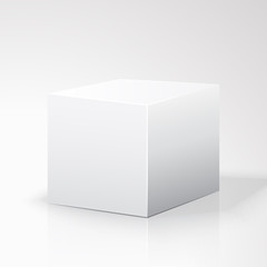 Blank box isolated on white background. White box. Cube. Template white. Blank box on white background with reflection. vector illustration