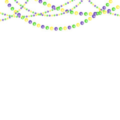 Fototapeta na wymiar Mardi Gras beads horizontal border strings isolated on white background. Vector illustration