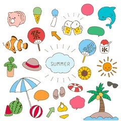 手書き風　シンプルで可愛い夏素材のイラストセット
