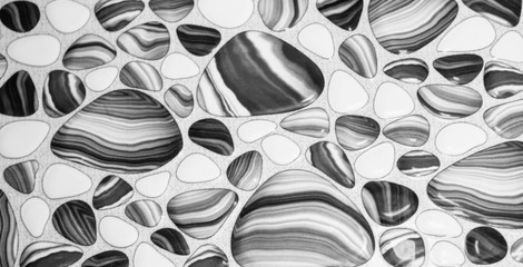 Organic Irregular Rounded Jumble Shapes. Abstract Geometric Background Design.Seamless Black and...