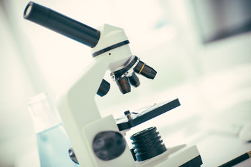 close up.microscope on the table in the science lab.