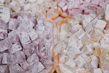  turkish oriental sweets rahat lokum at the bazaar market