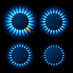 Realistic Detailed 3d Natural Gas Flame Kitchen with Blue Reflections Set. Vector