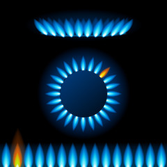 Realistic Detailed 3d Natural Gas Flame Kitchen with Blue Reflections Effect. Vector