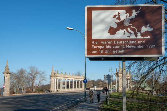 View to the famous Glienicke Bridge, Potsdam, in winter sunny day, named also Bridge of Spies, and the separation line between Eastern and Western Europe until 10 November 1989
