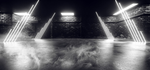 Smoke Modern Neon Laser Futuristic Sci Fi Brick Garage Grunge Concrete Cement Basement Tunnel...