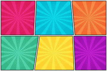 Colorful comic background in pop art style, halftone shadow, blank template. Vector illustration © Sylfida