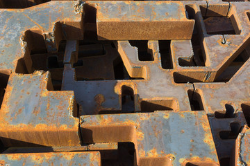 Textures of discarded metal in the waste material storage.