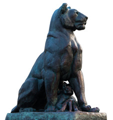 Lioness and her offspring - sculpture