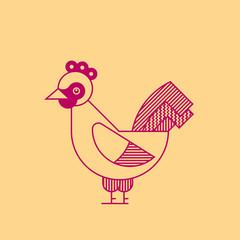 Rooster simple outline illustration. Cock geometric vector logo.