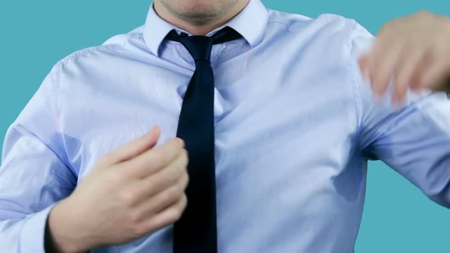 Sweating office worker. Wet shirt. Bad work conditions. Summer heat. Hyperthyroidism concept