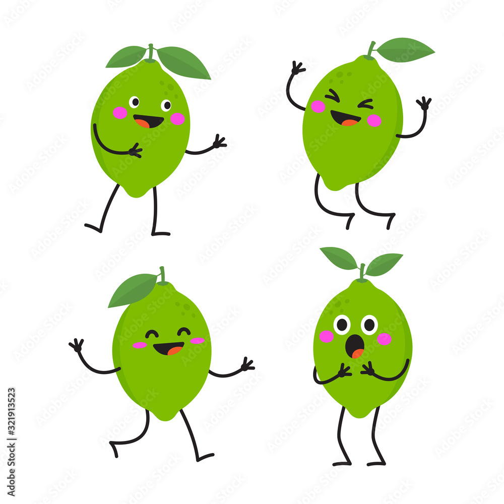 Wall mural Funny cute lime character vector isolated.