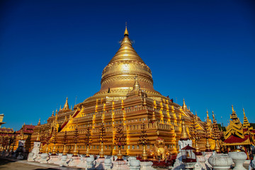 The golden Shwezigon Pagoda or Shwezigon Paya in Bagan, Myanmar former Burma